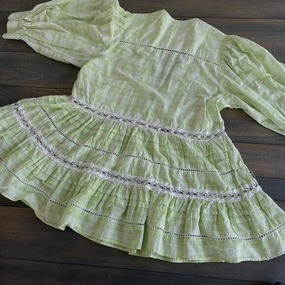 Free People Lime Green Boho Tunic Blouse Top Small 3/4 Sleeve - Women S (VV) - Picture 8 of 8